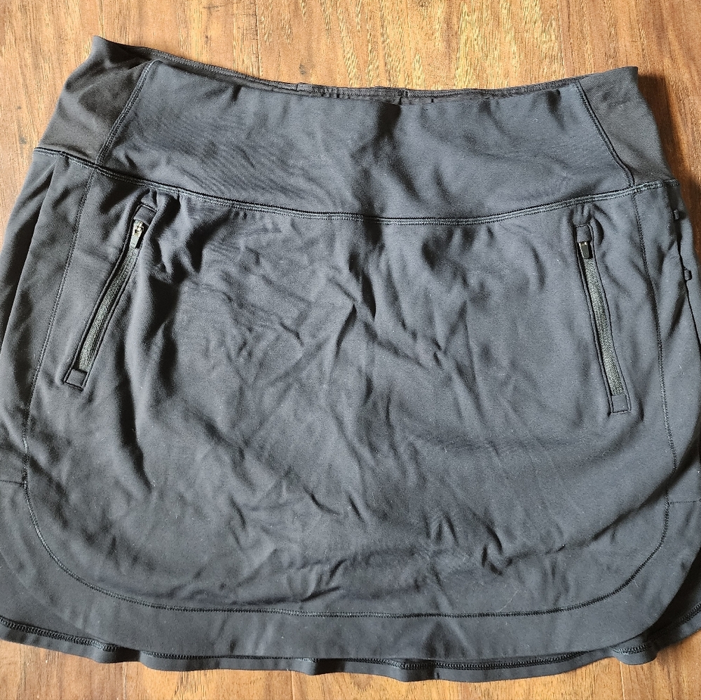Athleta Fairway Gold Skort 16" Black Size XL Zip Pockets Tennis